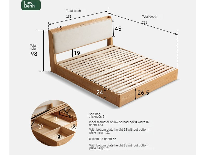 Oak Solid Wood Box Bed Storage Bed Technology Loth, Fabric