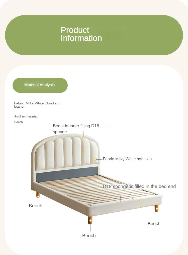 Children's Bed Modern Simple White Cream organic leather<