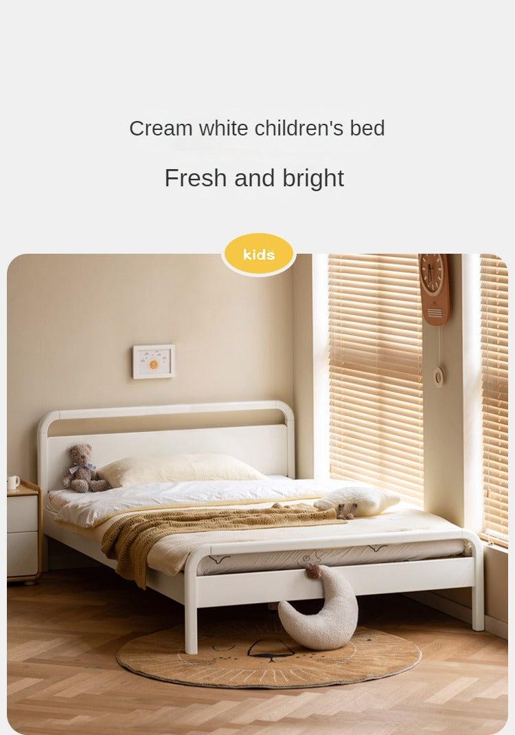 Rubber wood, Poplar Solid Wood Children's Bed Cream Soft Bag Headboard<