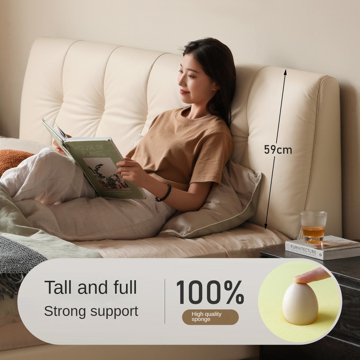 Genuine Leather, Ecological Cloud Leather Bed Cream Style Light Luxury