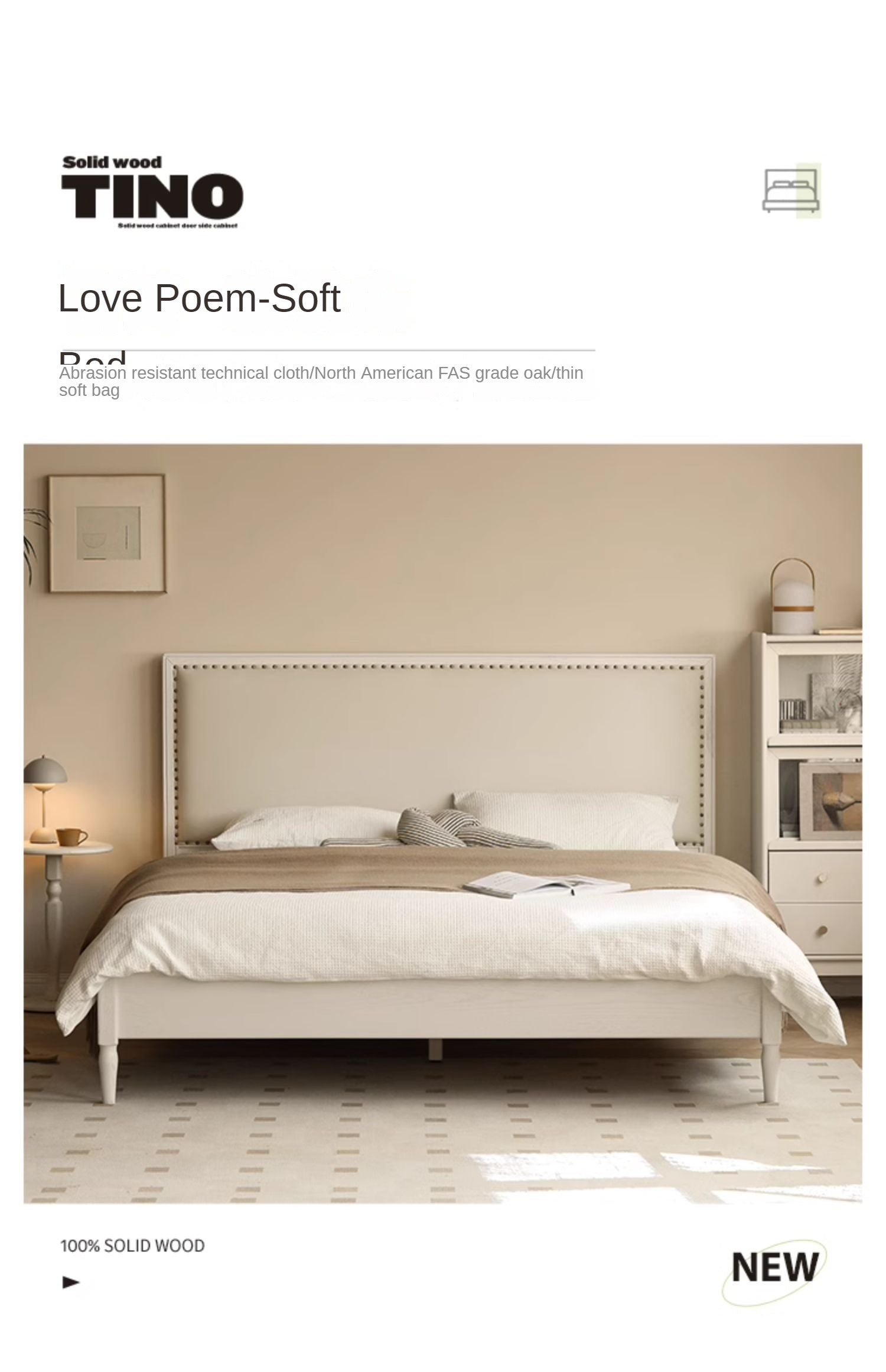 Oak Solid Wood Technology Fabric Soft Bed