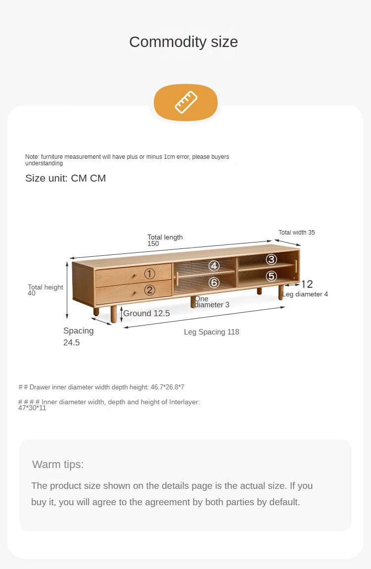 European Beech Solid Wood Large Capacity TV Cabinet.