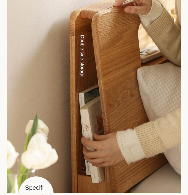 Oak, Beech Solid Wood With Light And Bookshelf Bed