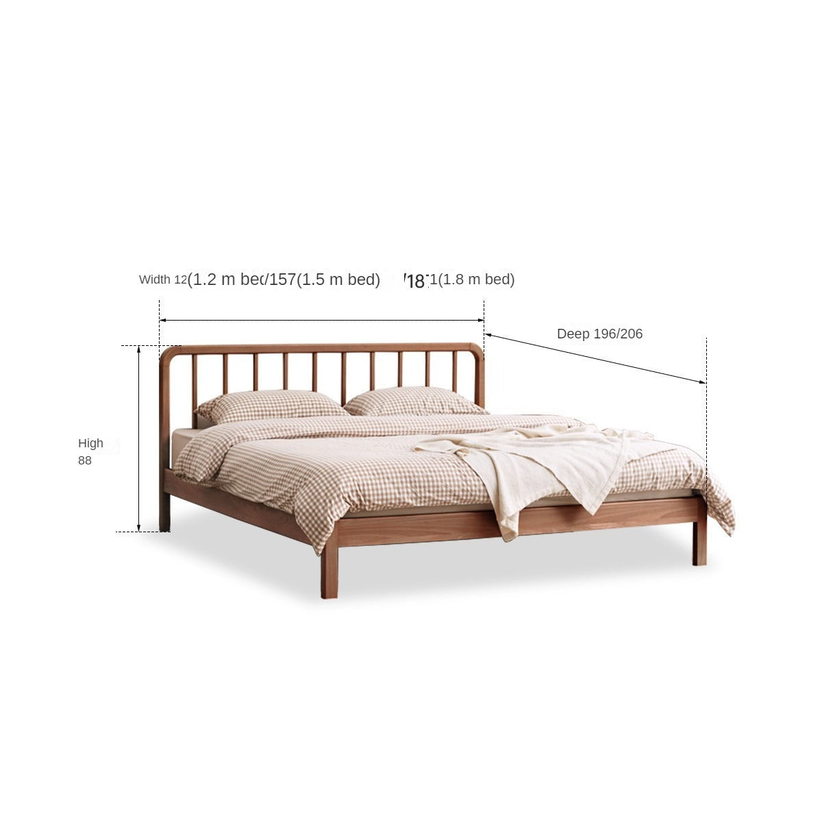 European Beech Solid Wood Bed Modern Simple