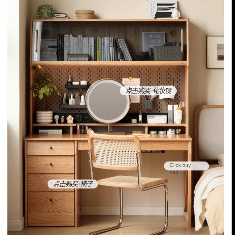 Oak, Cherry Solid Wood Desk Bookshelf Integrated Warm Light