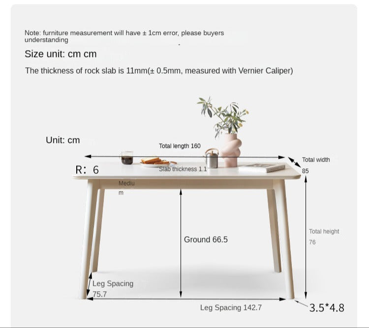 Solid Rubberwood Ectangular Rock Plate Dining Table
