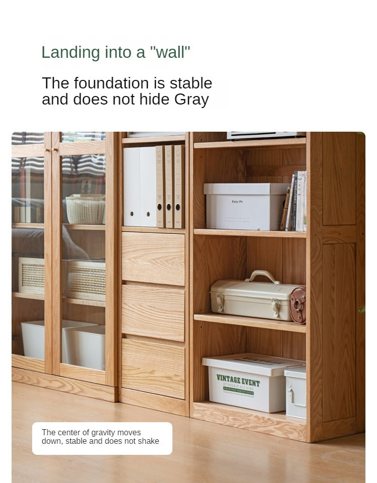 Oak, Solid Rubberwood Modern Bookcase Storage