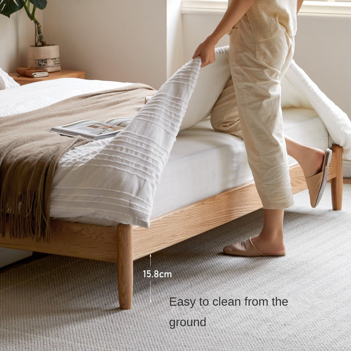 Oak Solid Wood Sunrise Bed Technology Cloth