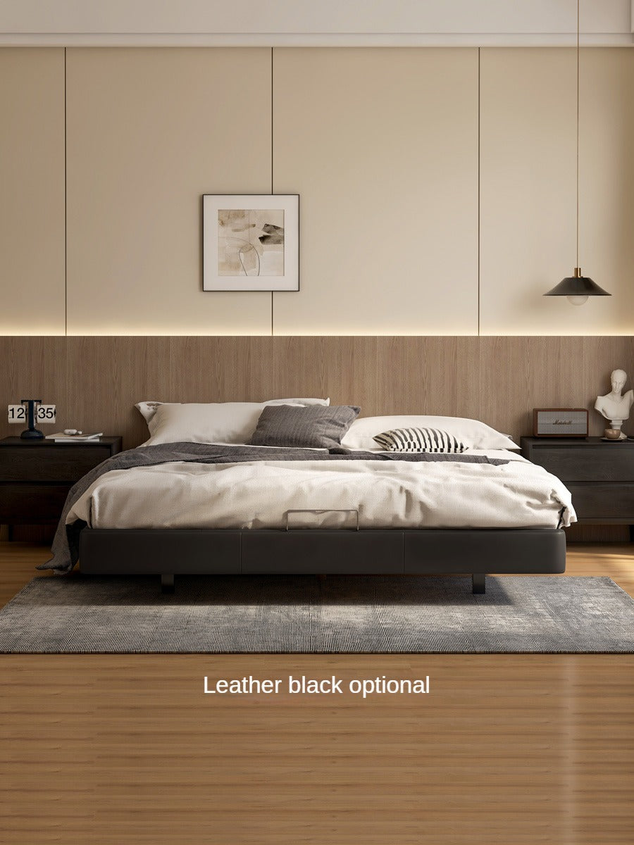 Leather platform bed, headboard-free floating bed cream style