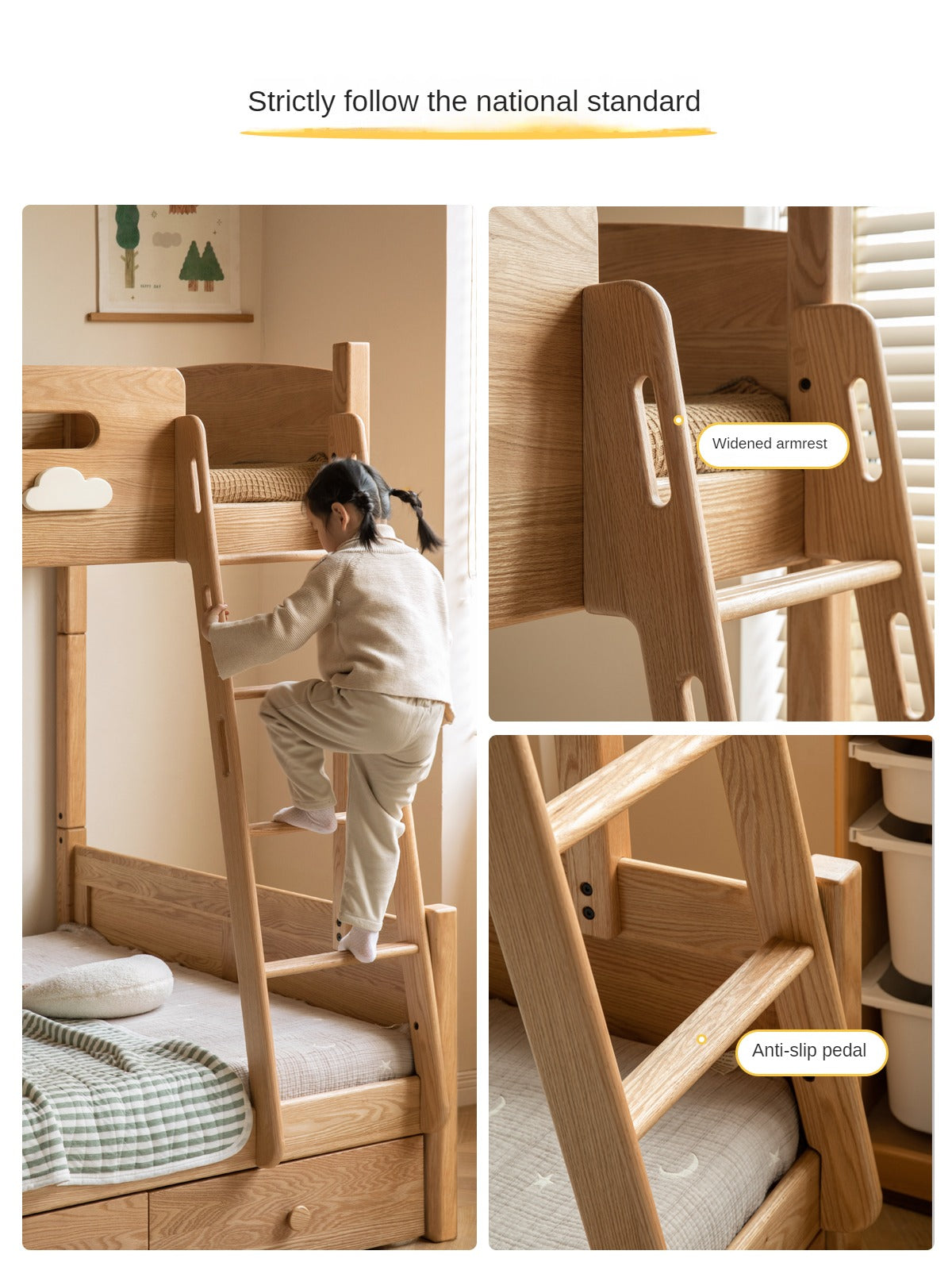 Oak solid wood Multi-functional Bunk Bed.