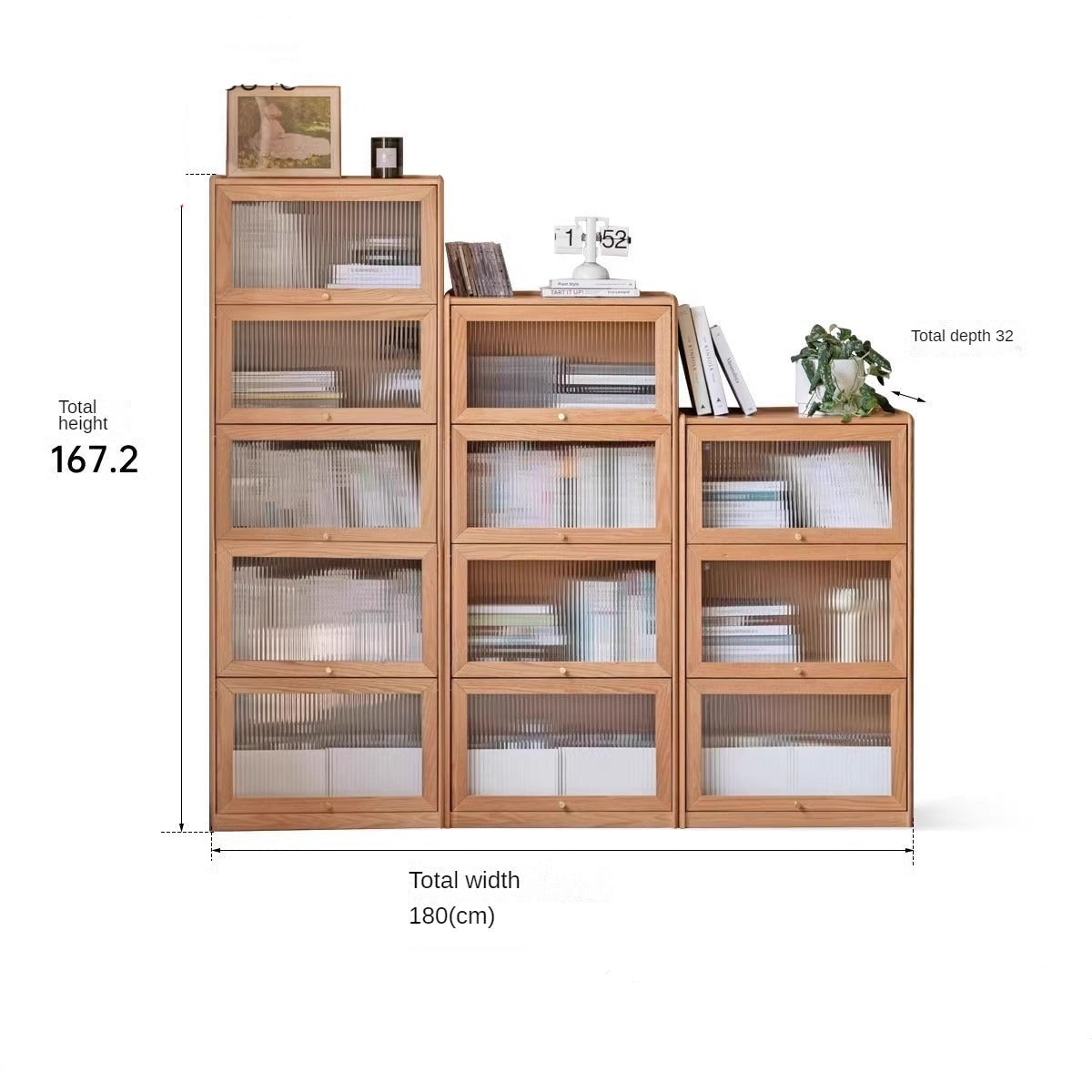 Oak Solid Wood Flip-Up Door Bookcase Combination Cabine