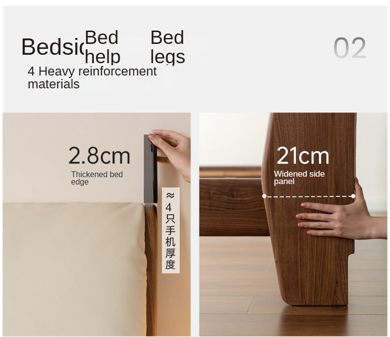 Teak, Black Walnut Solid Wood Genuine Leather Soft Bed Italian Light Luxury