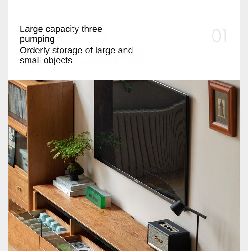 Cherry Solid Wood TV Cabinet Modern Simple))