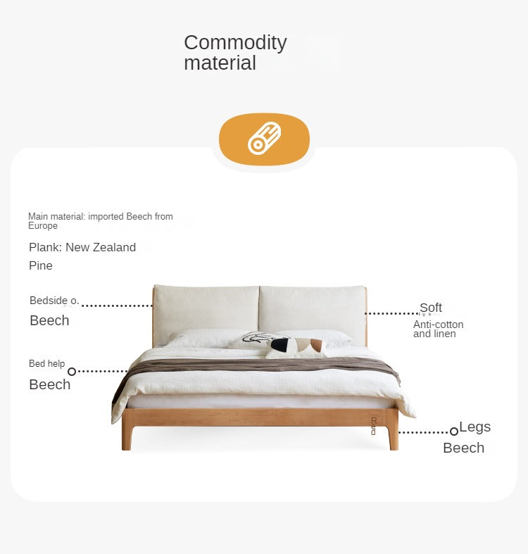 European Beech solid wood soft back fabric bed