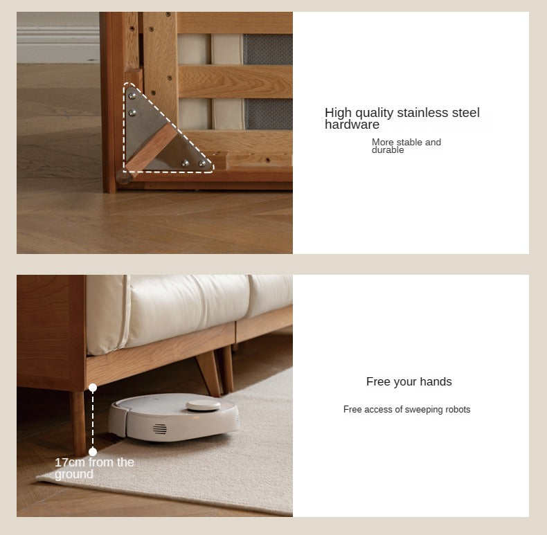 Cherry Solid Wood Black Label Leather Down Sofa.