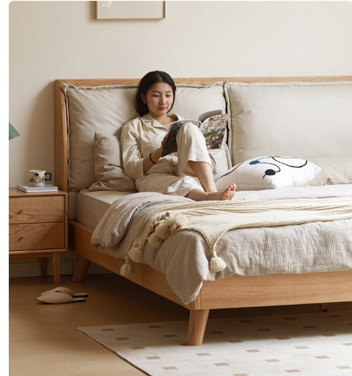 Oak Solid Wood Top Grain Leather, Technical Cloth ,Fabric Bed