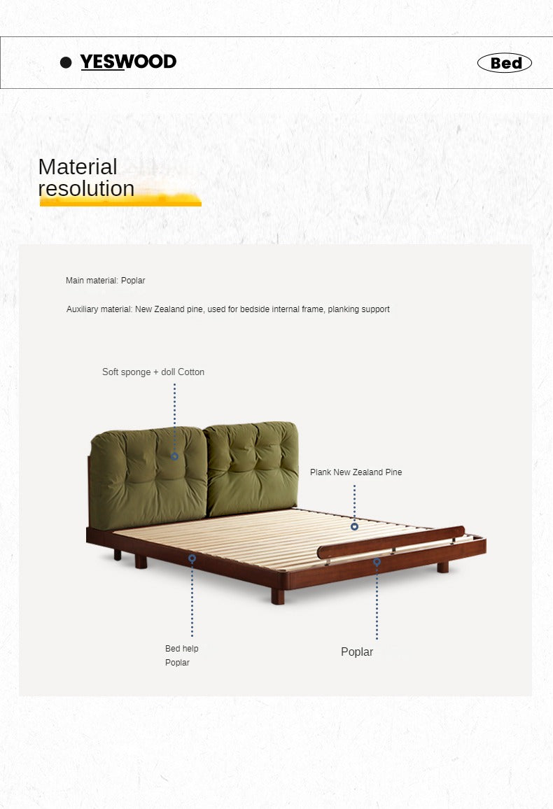 Poplar, Oak solid wood vintage soft retro bed