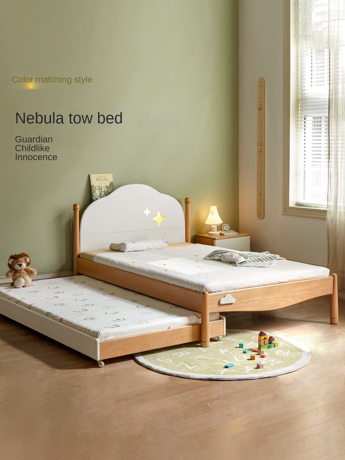 Oak, Beech solid wood floor bed with pulley toddler bed<