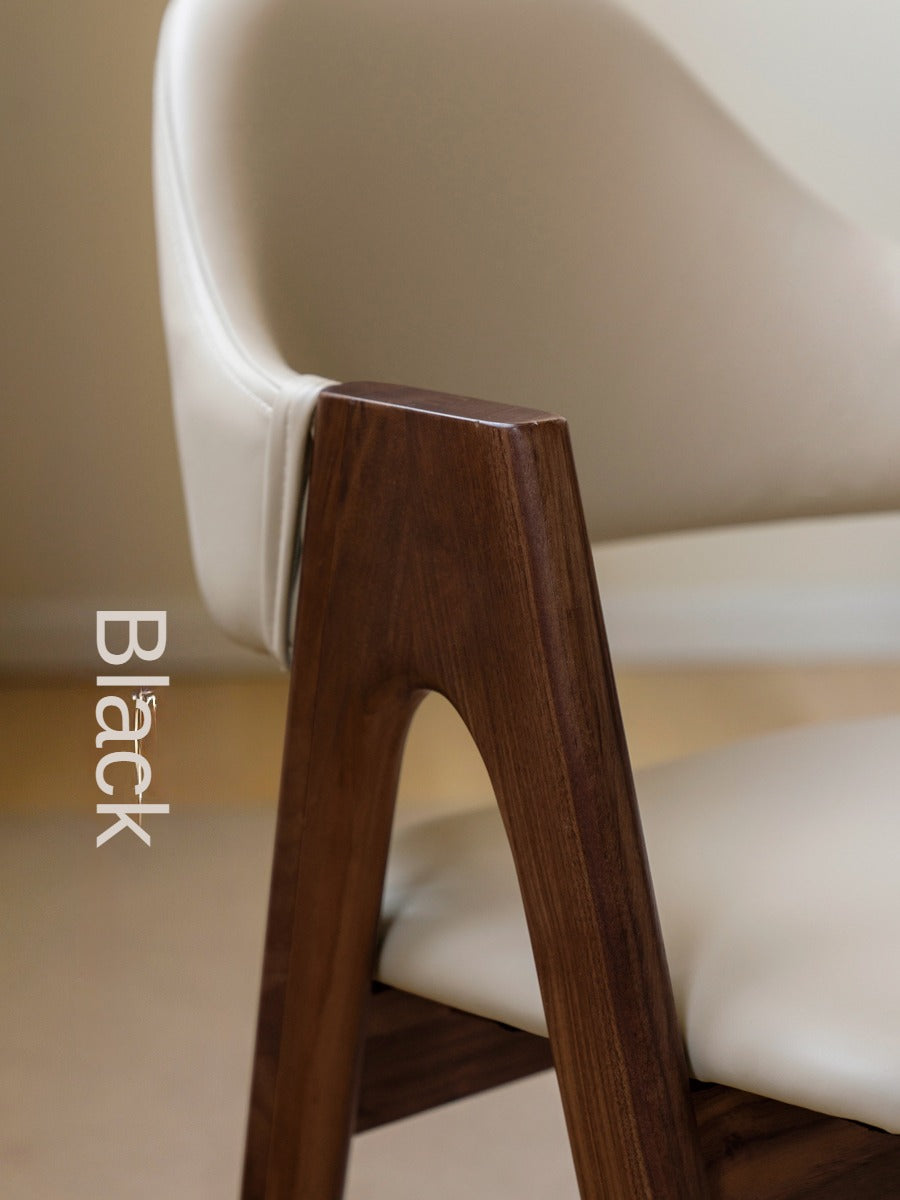 Black Walnut, Oak Solid Wood, Solid RubberWood Organic Leather, fabric Armchair 4 pcs
