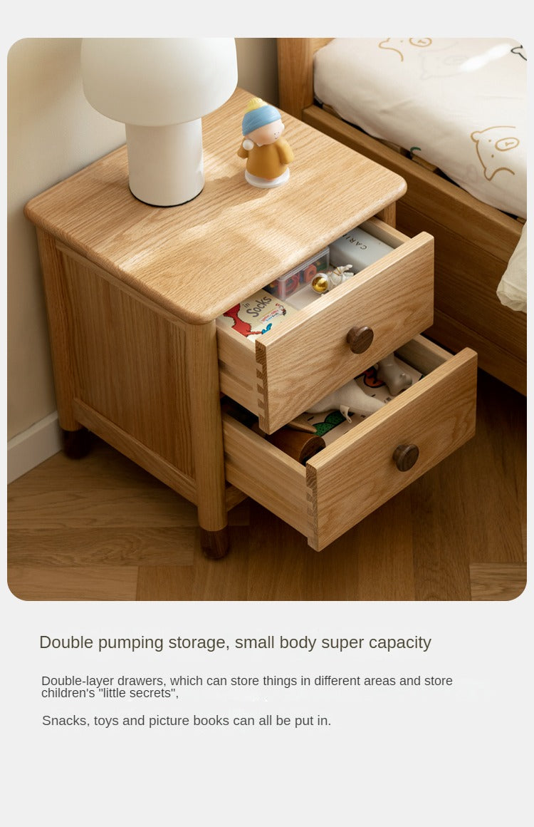 Oak, Beech Solid Wood Two-Drawer Nightstand