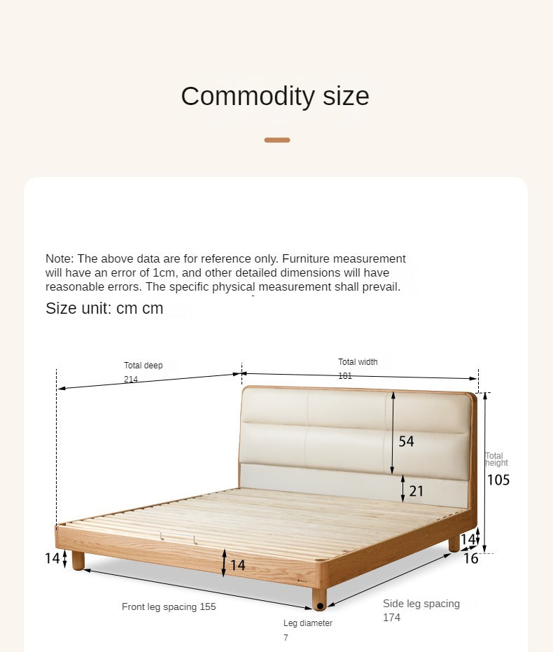 Oak, Ash solid wood genuine leather soft bed