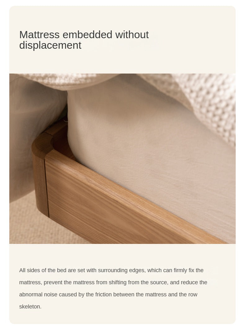 Ash Solid Wood Suspended Platform Bed, Headboard-Free Bed