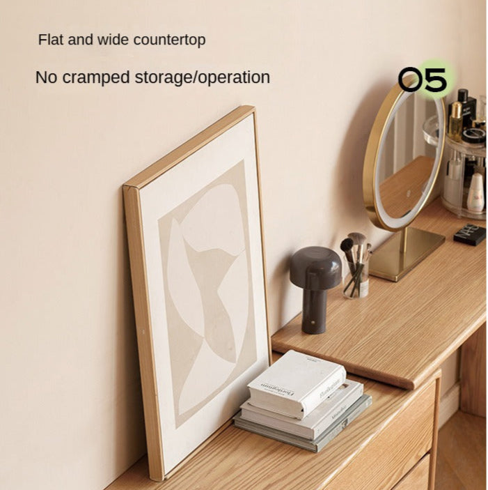 Oak, Solid Rubberwood Dressing Table L-Shaped Corner