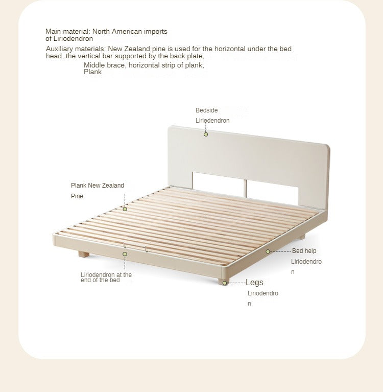 Poplar, Rubberwood Solid Wood Bed Modern Simple Cream Style