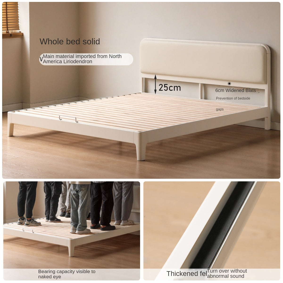 Rubber Wood  Solid Wood Soft Bed Cream Style