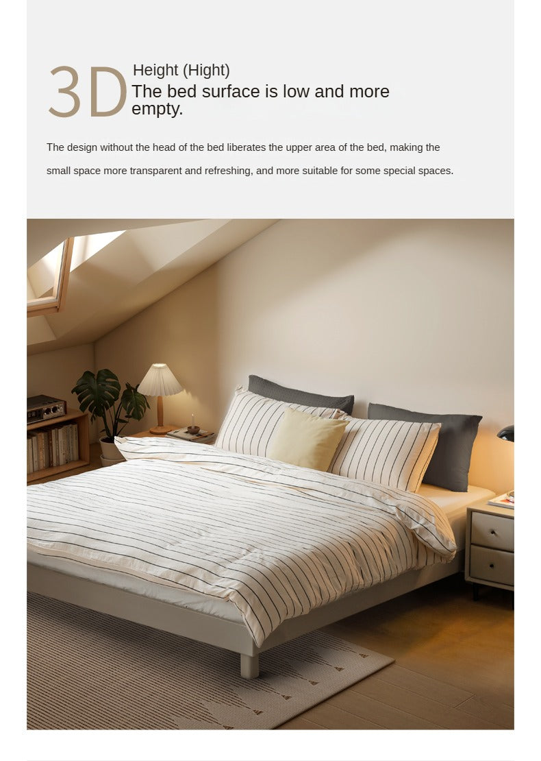 Poplar Solid Wood Platform Bed, Headboard-Free Bed