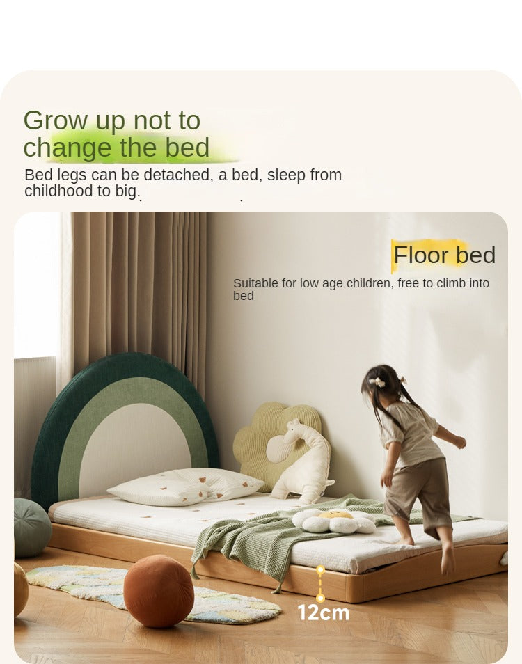 Beech Solid Wood Children's Rainbow Montessori Platform Bed.