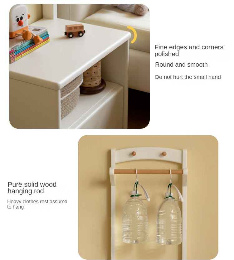 Beech, Tulipwood Solid Wood Kids Nightstand With Clothes Hanger-