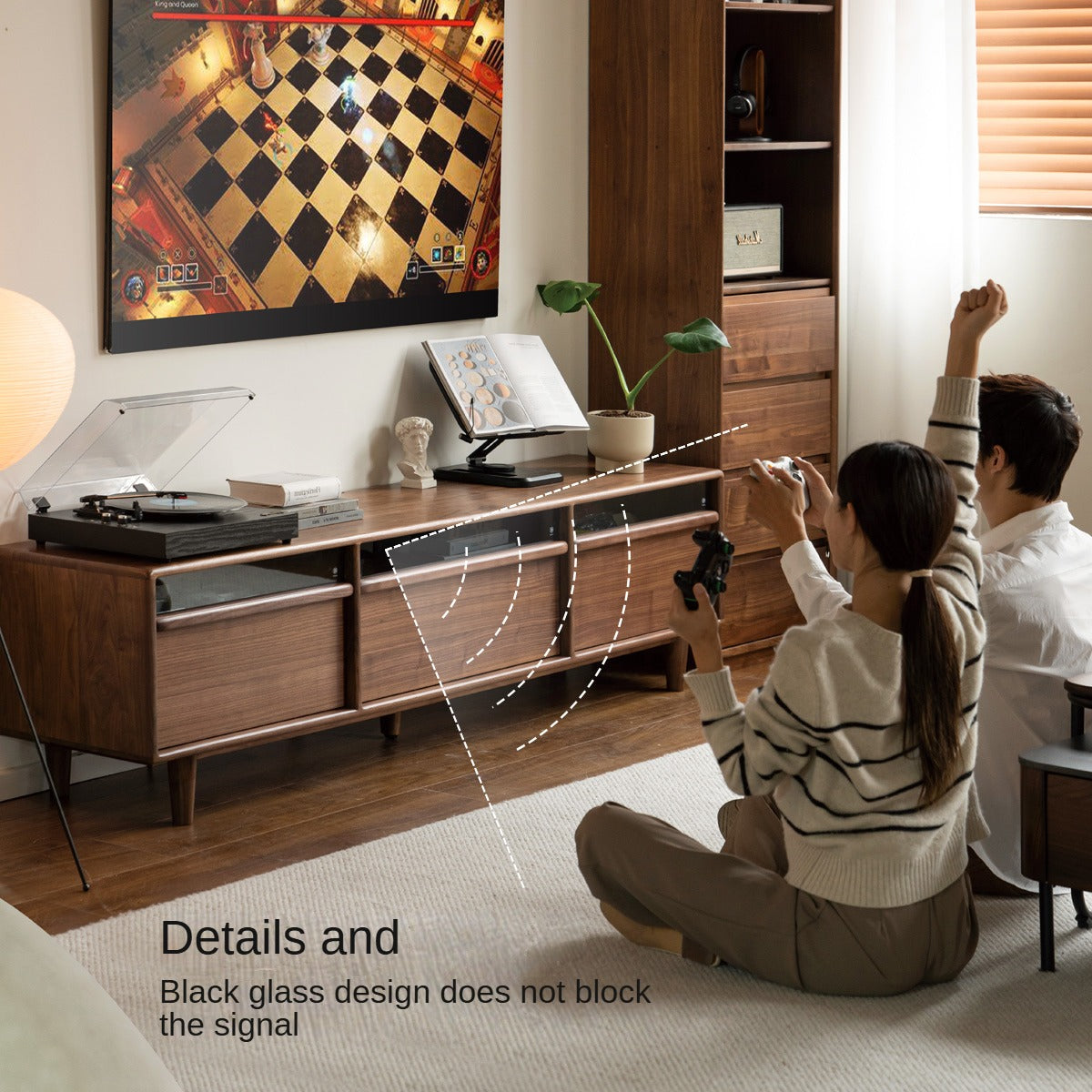 Black Walnut Solid Wood Modern TV Cabinet Locker Integrated.