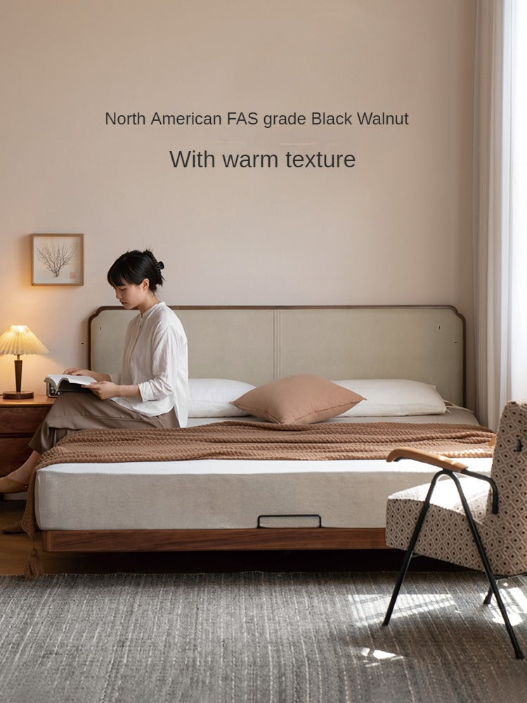 North American Black Walnut, Oak Technical Cloth Organic Leather Soft Suspended Bed