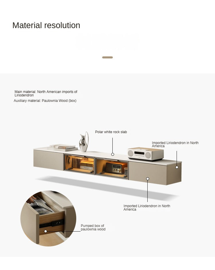 Poplar Solid Wood Wall Mounted TV Cabinet with Light.