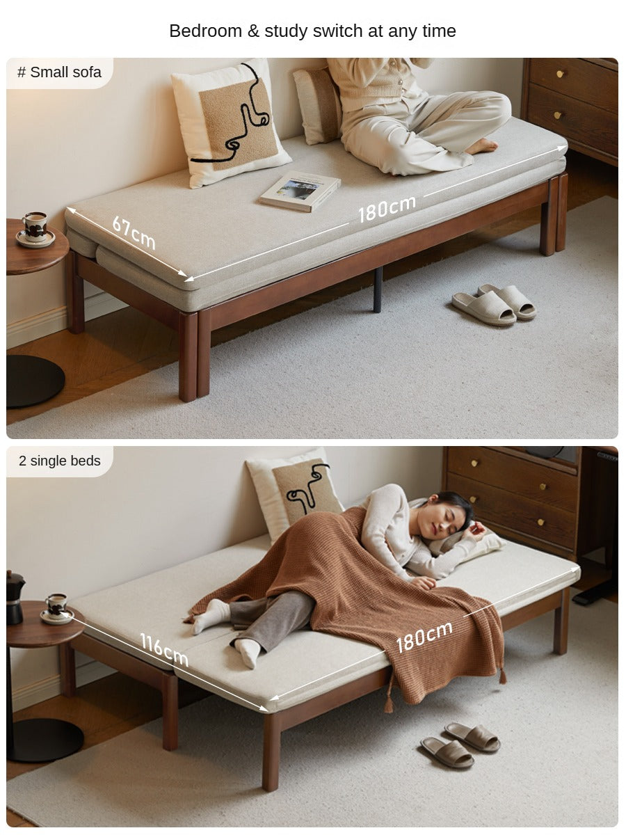 Beech Solid Wood Sofa Folding Dual Purpose Bed Sofa.