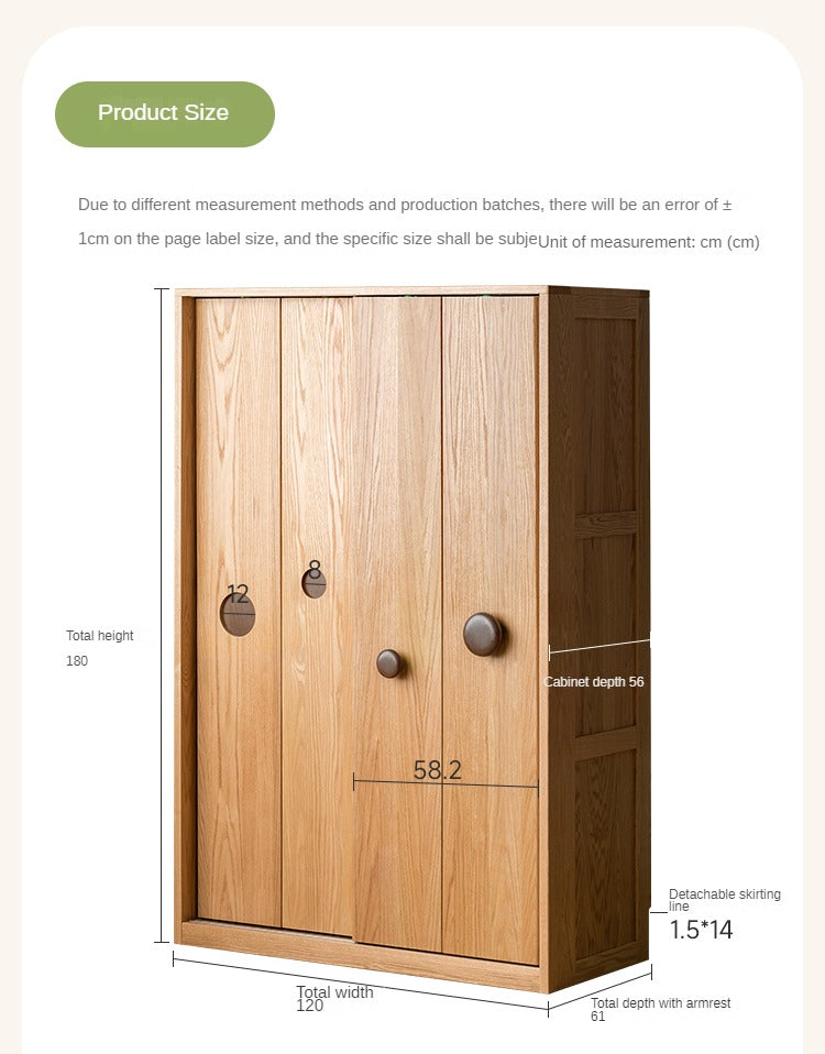 Oak Solid Wood Children's Sliding Door Wardrobe