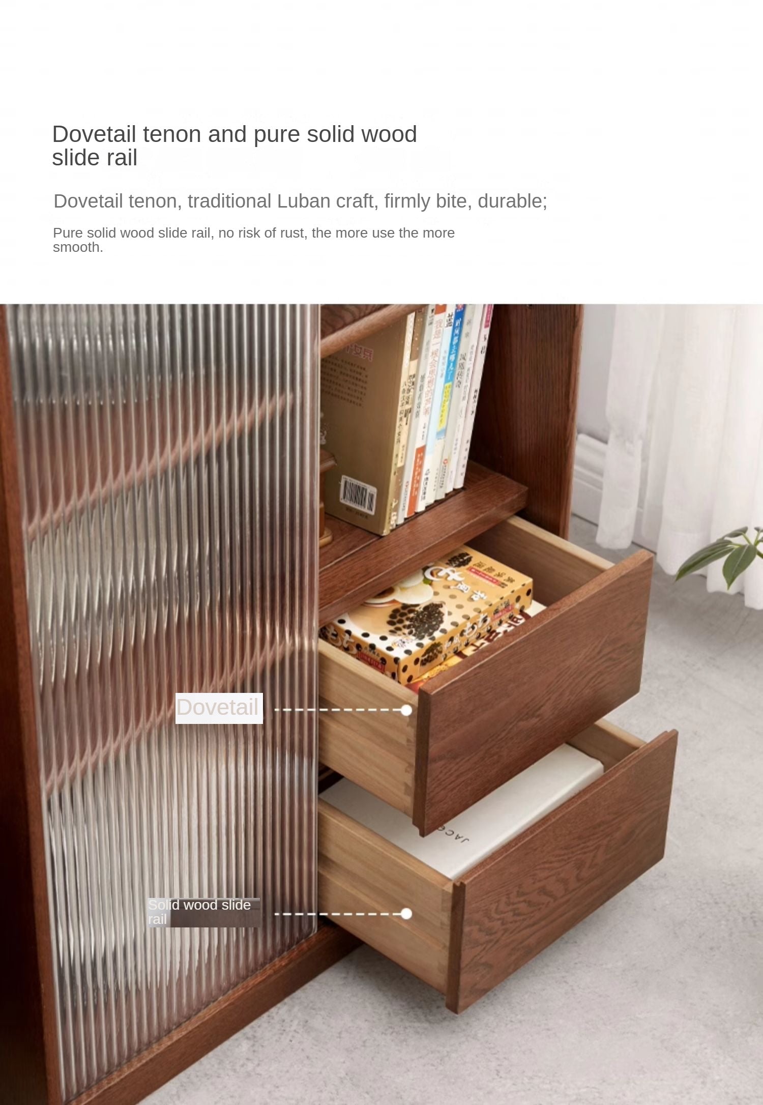 Oak Solid Wood Side Cabinet Glass Door Small Bookcase