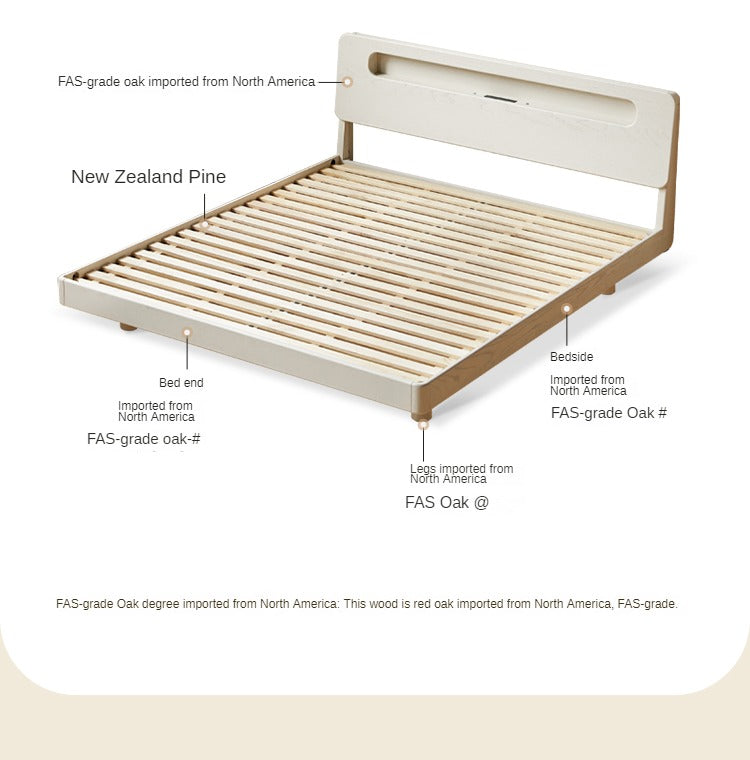 Oak Solid Wood Bed Cream Suspension Bed Luminous