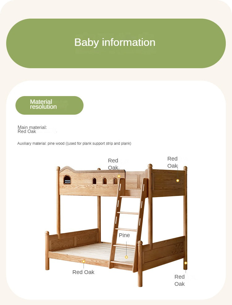 Beech, Oak Solid Wood Children's Bunk Bed.