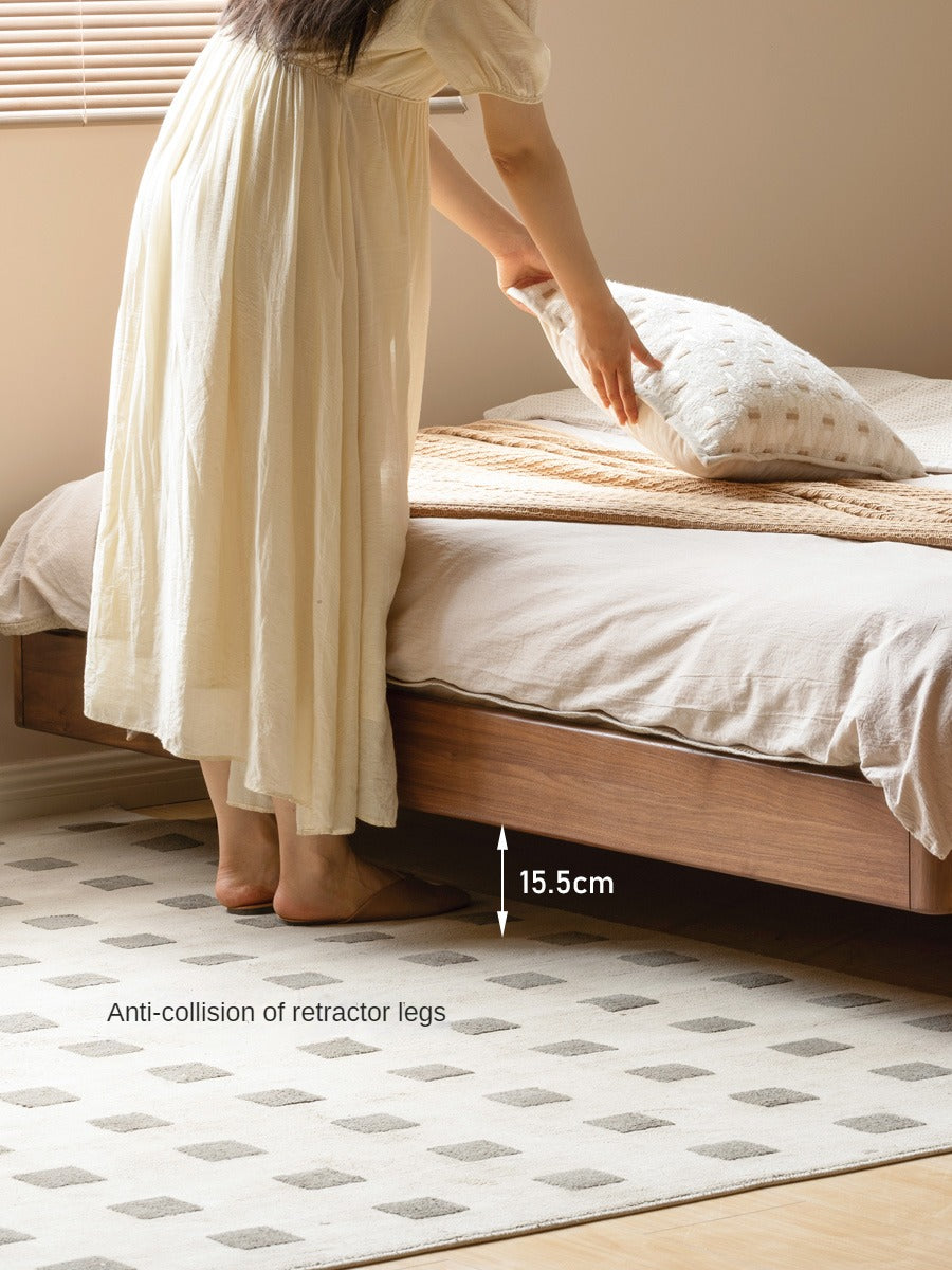 Black walnut solid wood platform bed, headboard-free suspended bed