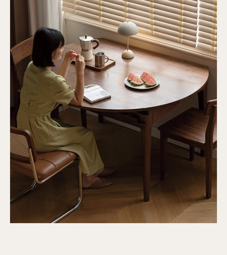 Black Walnut, Oak Solid Wood Modern Folding Round Dining Table