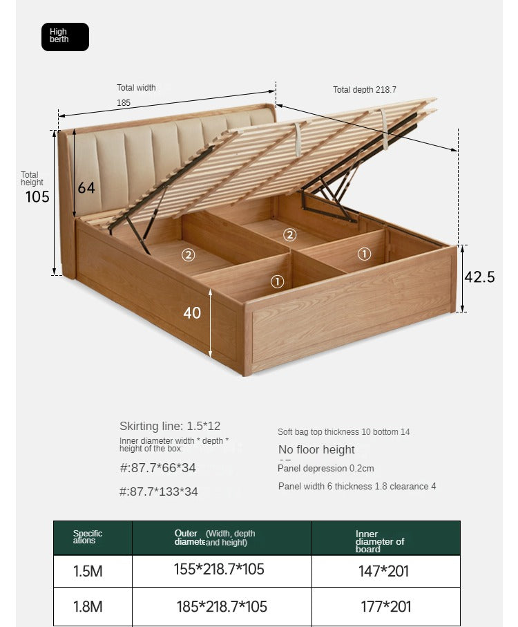 Ash Solid Wood Genuine Leather, Technical Cloth Box Storage Bed