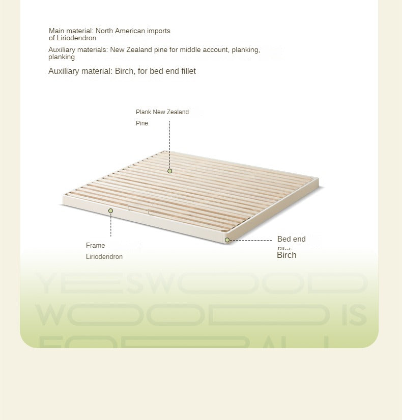 Birch solid wood platform bed, headboard-free bed floor bed cream style
