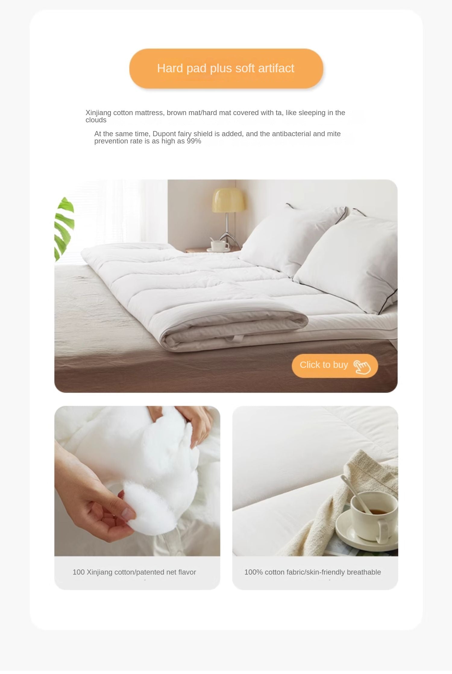 Natural jute Latex Mattress, No-Glue, Antibacterial, Anti-Mite, Hard Hemp Pad 12cm, 10cm, 8cm