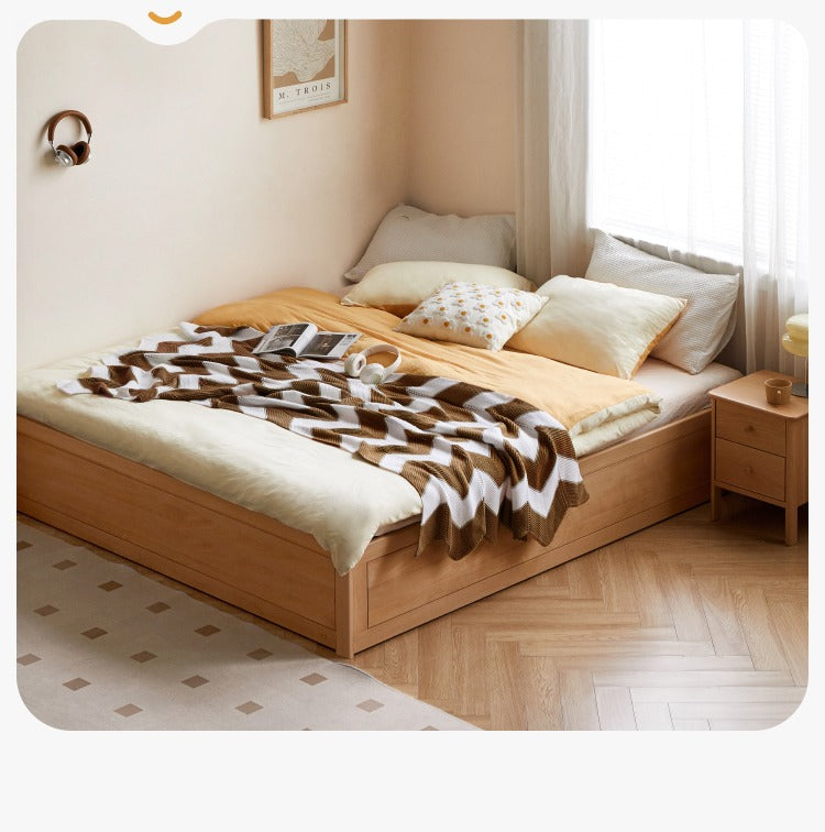 European Beech solid wood platform bed, headboard-free bed with drawer box bed.