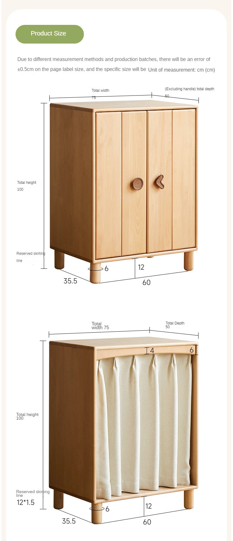 Beech, Rubber Solid Wood Children's Wardrobe,Combination Storage Cabinet