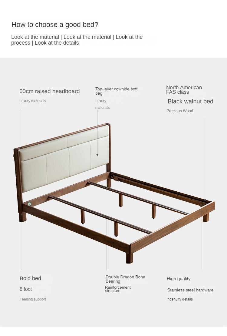 North American Black Walnut, Ash solid wood leather soft bed
