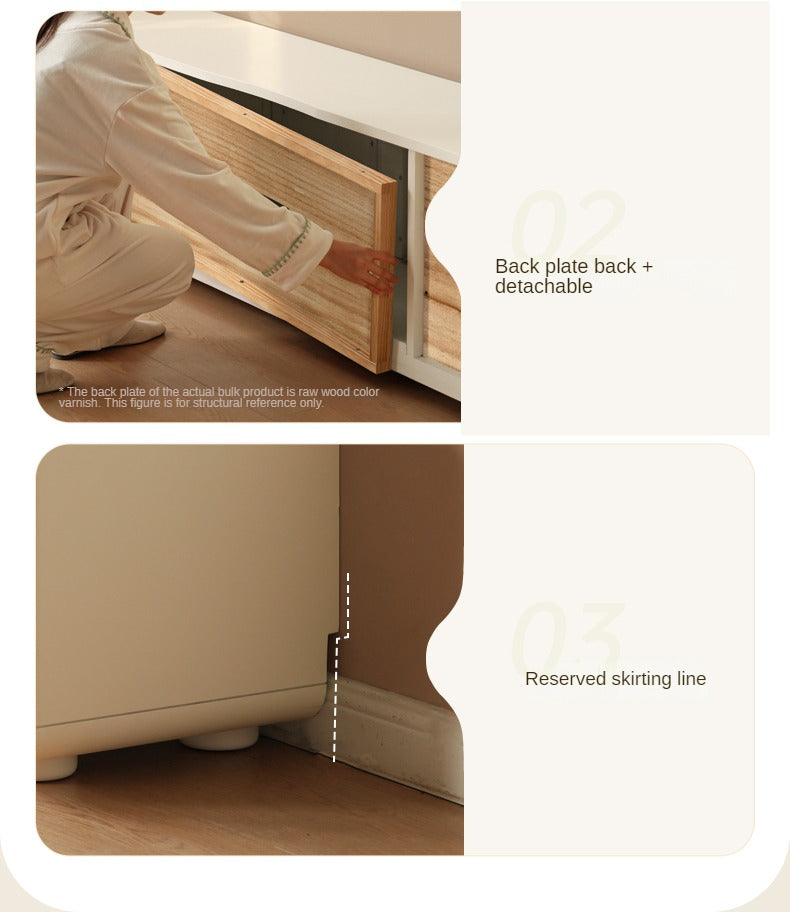 Solid RubberWood TV Cabinet Cream Style Floor Cabinet.