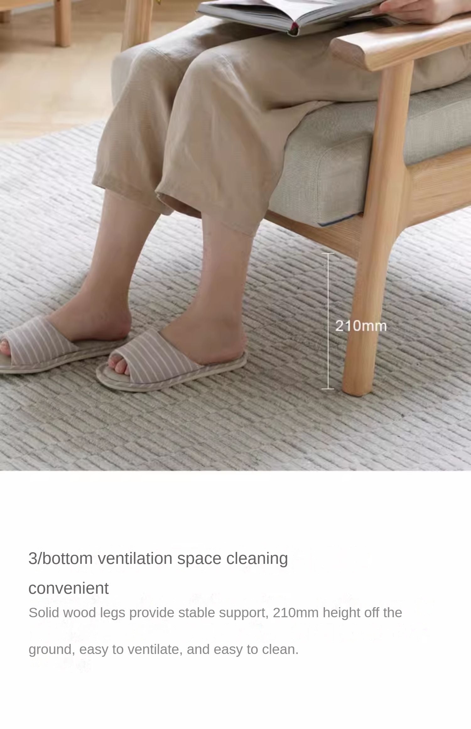 Ash Solid Wood Fabric Leisure Sofa Chair.